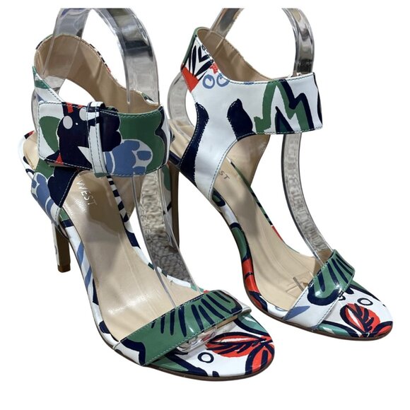 Nine West Brodea Strappy Sandals Heels Floral Size 6.5 Hook Loop Closure - Picture 2 of 13